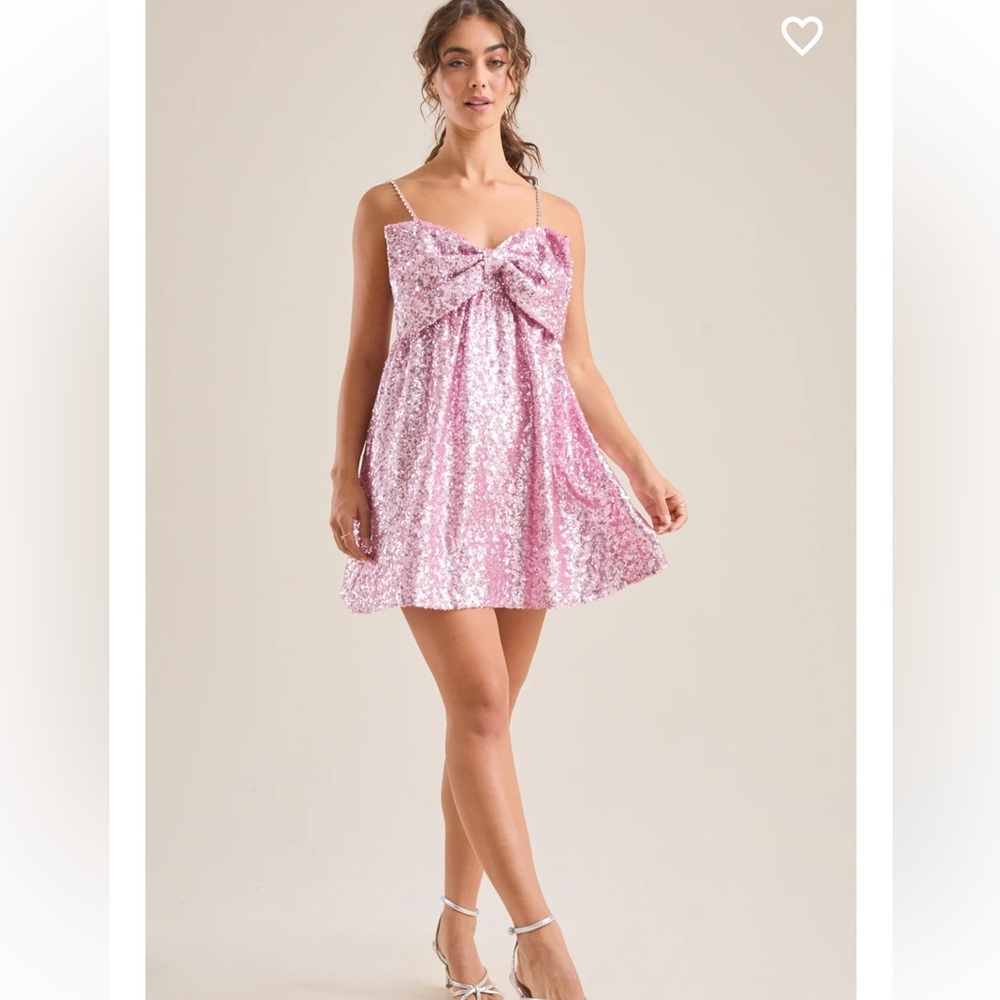 Altar'd State Pink Sequin Mini Dress with Bow - Picture 4 of 10
